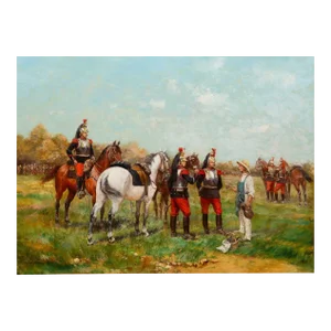 French Antique Franco-Prussian War Painting of Cuirassiers by Paul Perboyre