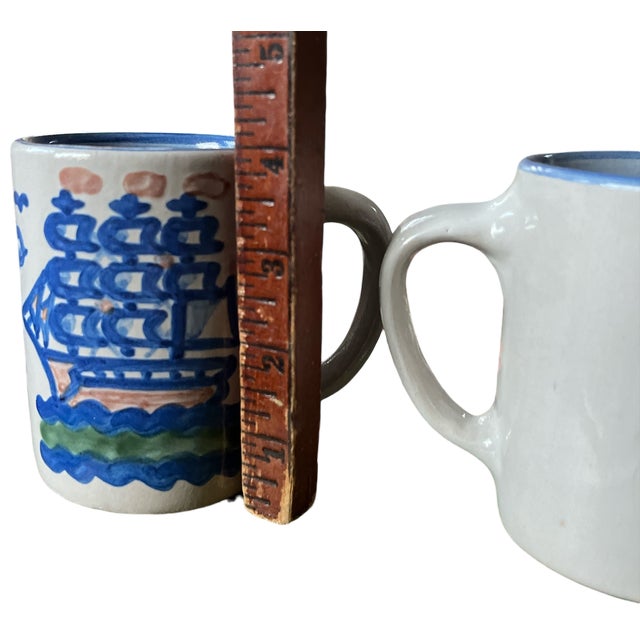 Late 20th Century Vintage Mary Alice Hadley “Low Tide” Hand-Painted Folk Art Stoneware Mugs - a Pair For Sale - Image 5 of 5