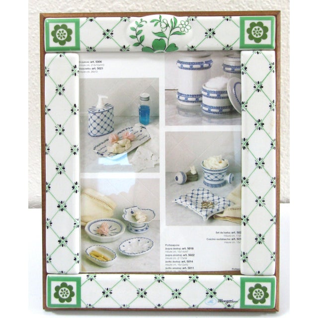NEW Mangani Italy Green and White Porcelain Frame Item 11742/1A Comes from a designer showroom. Measures 8 1/4" wide, 3/4"...