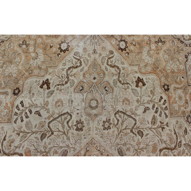 Antique Persian Tabriz Rug With Layered Medallion in Light Copper, Brown & Cream For Sale - Image 10 of 16
