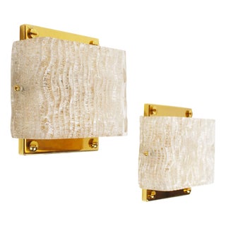 Vintage Italian Brass and Murano Glass Wall Lights, 1970s, Set of 2 For Sale