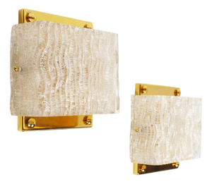 Vintage Italian Brass and Murano Glass Wall Lights, 1970s, Set of 2