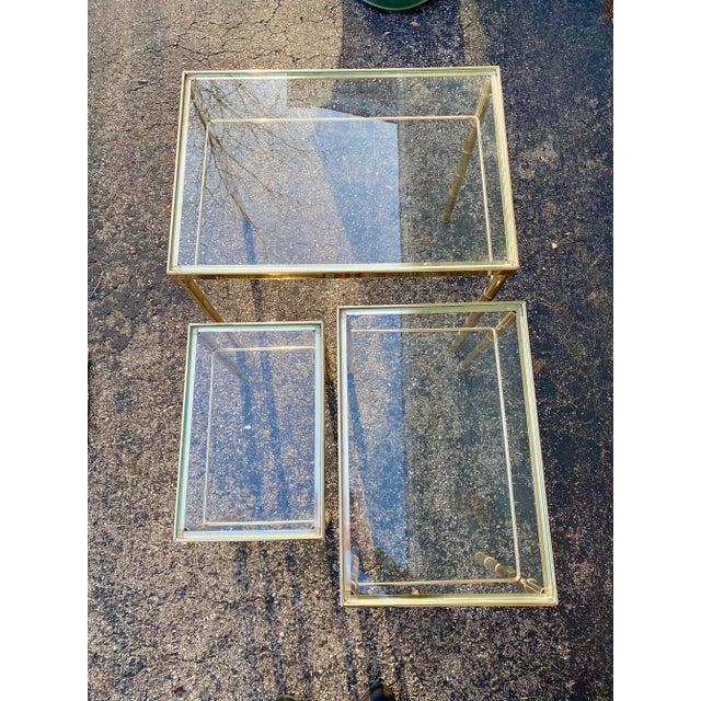 Metal Late 20th Century Faux Bamboo Chinoiserie Brass Nesting Tables – Set of Three For Sale - Image 7 of 9