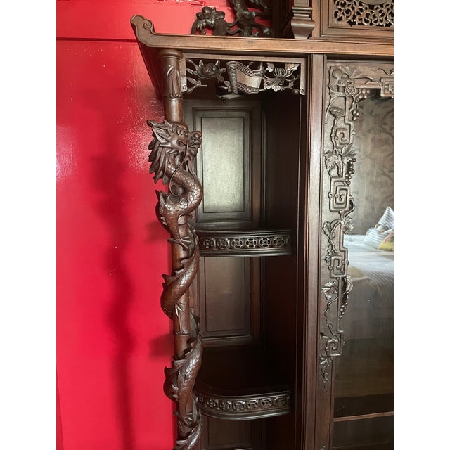 Early 20th Century Profusely Carved, Rosewood Display Cabinet in the Orientalist Style For Sale In San Diego - Image 6 of 8