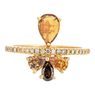 1.30ct Fancy Coloured Diamond Ring Estate 18k Gold 6.75 Pear Cut Orange Grey size 6.75 For Sale