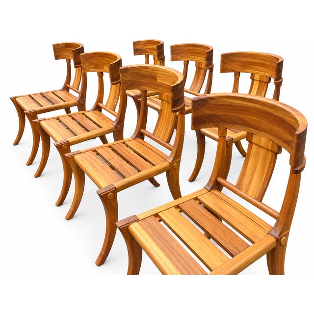 Teak Klismos Patio Dining Chairs. - Set of 12 For Sale - Image 11 of 11