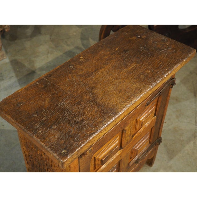 A Diminutive and Rustic 18th Century Oak Paneled Spanish Cabinet For Sale - Image 11 of 15