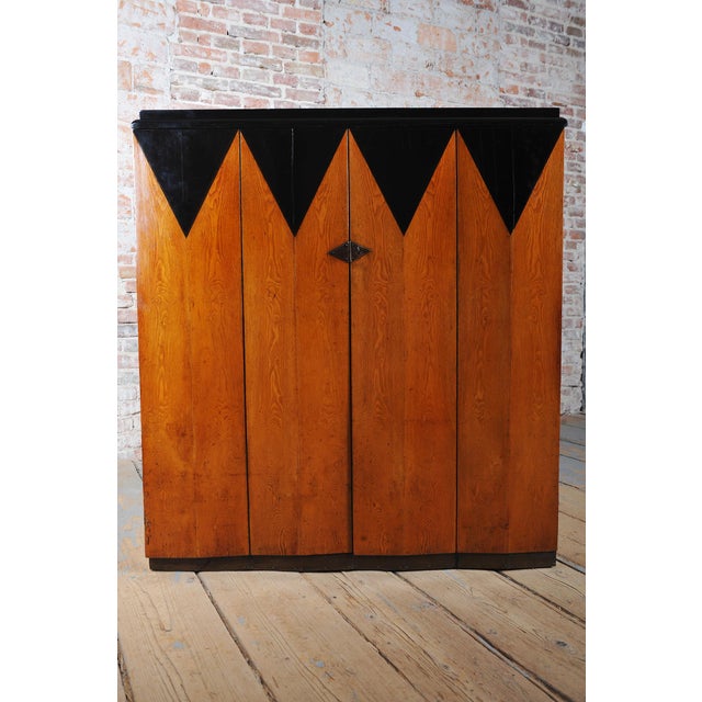 This architecturally exceptional sideboard in the spirit of Art Deco and cubism dates from the 1910s in Czechoslovakia and...