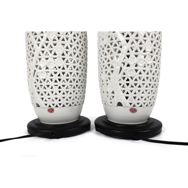 Vintage Reticulated Blanc De Chine Table Lamps, a Pair For Sale - Image 10 of 15