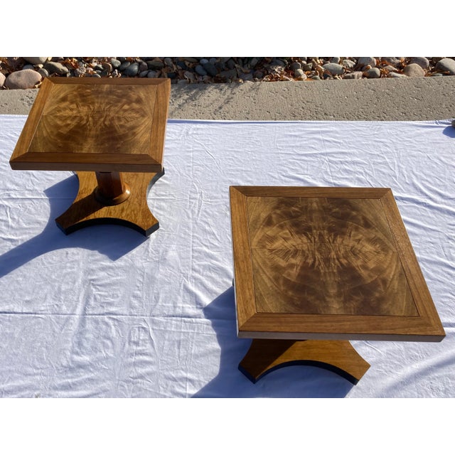 Mid-Century Modern Pair of Bookmatched Walnut End Tables From Baker For Sale - Image 3 of 13