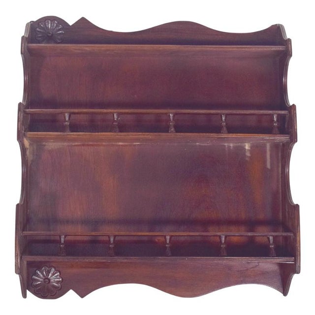 Wooden Plate Rack with Carved Floral Motifs, 1950 For Sale - Image 6 of 6