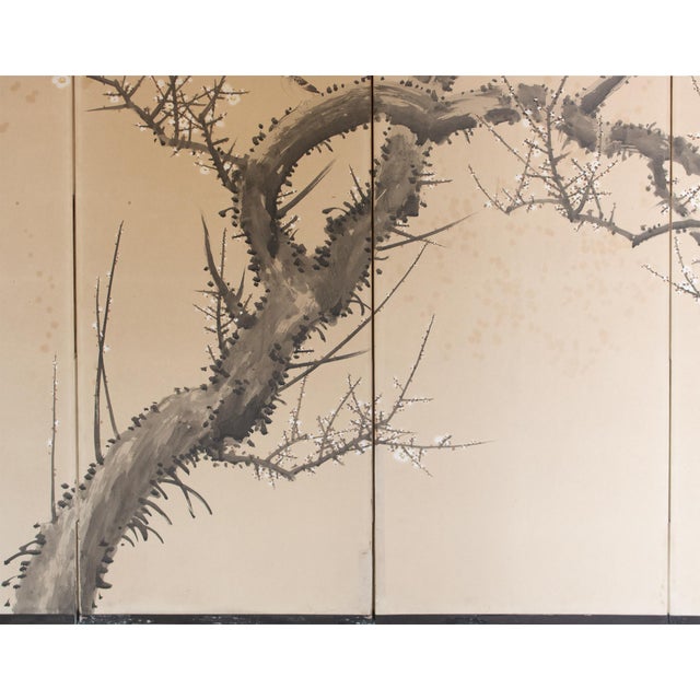 Large Taisho Japanese Byobu Screen "Sparrow and the Plum Tree" by Ryosetsu Kobe For Sale - Image 15 of 18