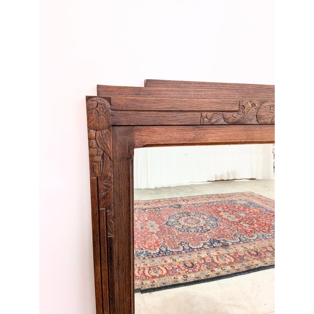 Tan Vintage Art Deco Mirror in Oak with Carved Decoration, 1920s For Sale - Image 8 of 10