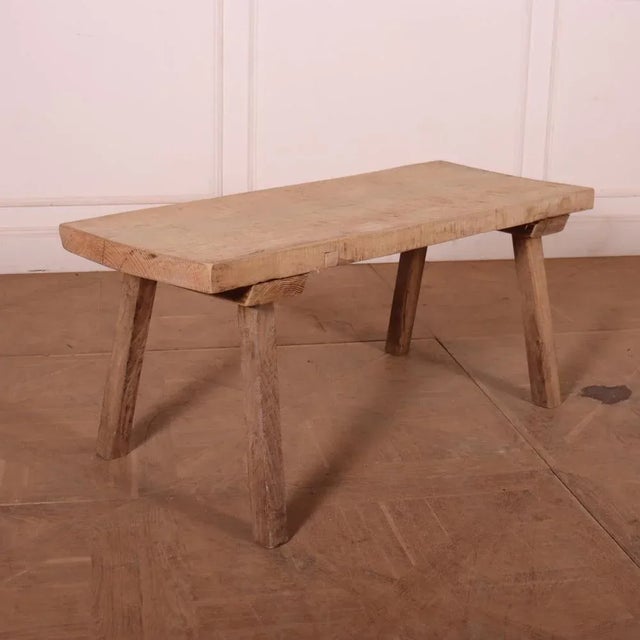 French scrubbed sycamore and elm trestle table. 1880. Top is 20.5" deep. This piece is designed in the style of the...