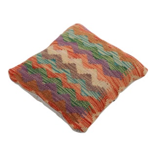 Arteverk Handwoven Afghan Kilim Pillow — Green & Orange Chevron For Sale