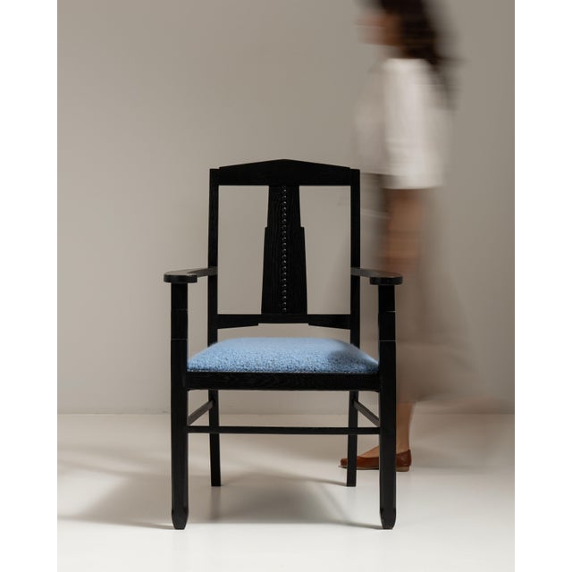 Arts & Crafts 1920s French Black Arts and Crafts Upholstered Armchair For Sale - Image 3 of 15