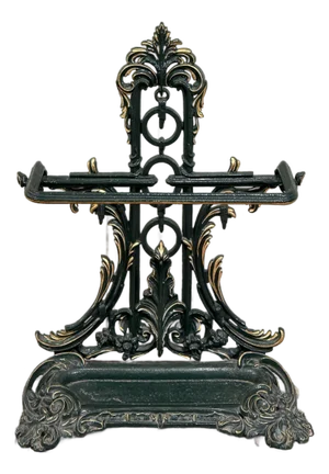 Antique English Gilt & Painted Cast Iron Umbrella Stick Cane Stand