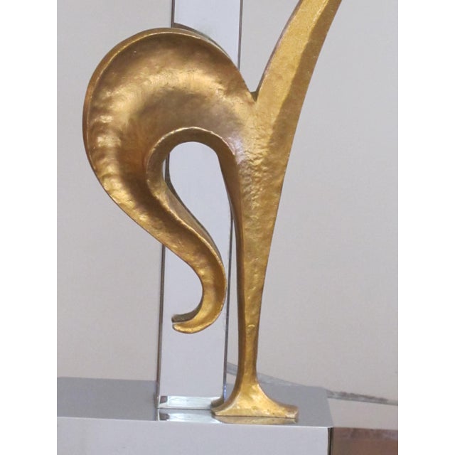 1950s Maison Charles (Attr.) Gilt-Bronze and Chrome Rooster Lamp For Sale In San Francisco - Image 6 of 6