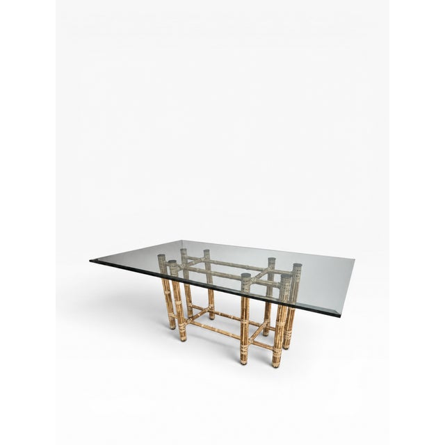 Hollywood Regency Late 20th Century McGuire Attributed Bamboo Rattan Glass Dining Table | Rectangular 72” Dining Table For Sale - Image 3 of 9