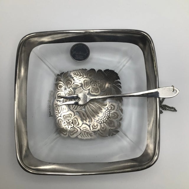 Silver Georges Briard Glass Pickle Dish Bowl With Attached Cocktail Fork For Sale - Image 8 of 12