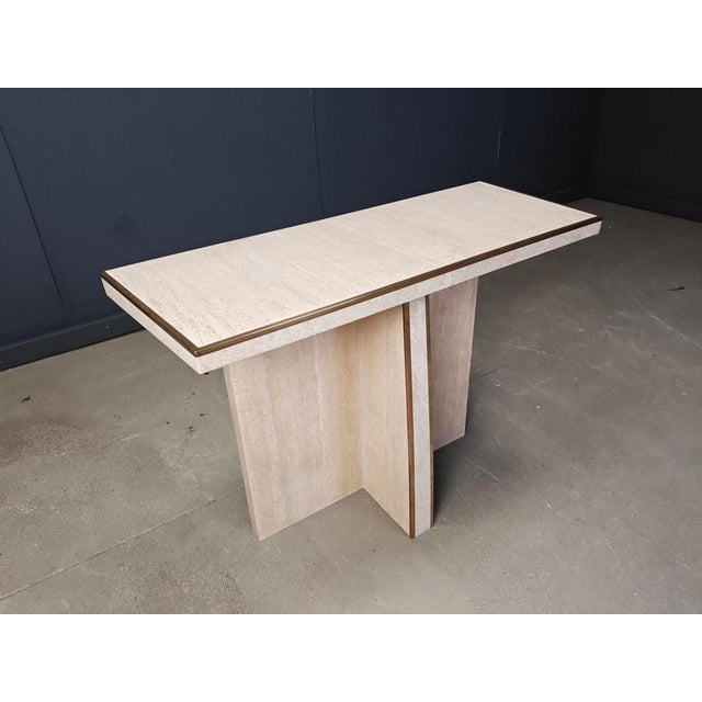 Vintage Travertine and Brass Console Table, 1970s For Sale - Image 6 of 13