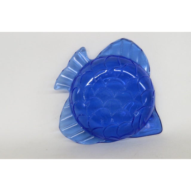 Hazel Atlas Cobalt Blue Angel Fish Bowl Depression Glass Ashtray Dish 4888b For Sale - Image 4 of 12
