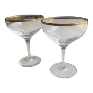 Contemporary Lenox Crystal Gold Rim Champagne Glasses- Set of 2