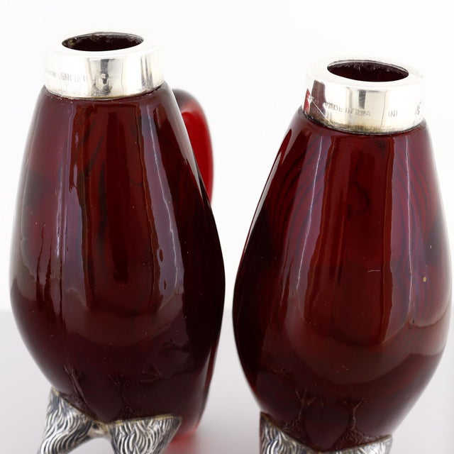 Pair Cartier Sterling Silver & Ruby Red Cut Glass Oil & Vinegar Cruet Decanters For Sale - Image 14 of 18