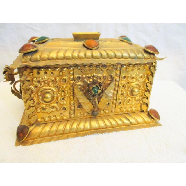 Metal Antique Gilt and Bejeweled Alms Box For Sale - Image 7 of 10