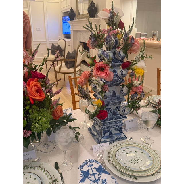 Contemporary Blue & White Delft Style Porcelain Tulipieres - a Pair For Sale - Image 14 of 18