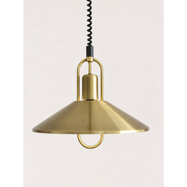 Danish Brass Rise and Fall Pendant Lamp, 1970s For Sale - Image 11 of 11