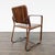 Modern Brown Leather Buckle Lounge Chair With Curved Wooden Frame For Sale - Image 3 of 11