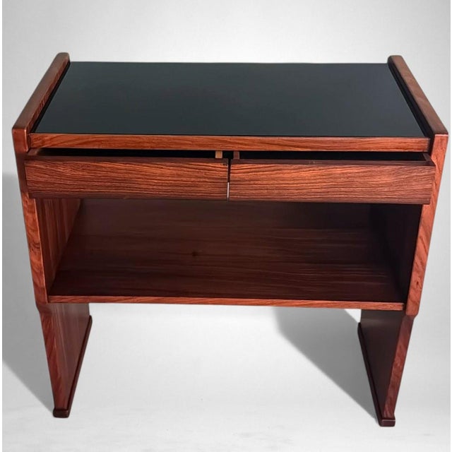 Mid-Century Modern Mid 20th Century Mid-Century Modern Italian Console in Red Walnut With Black Glass Top For Sale - Image 3 of 18
