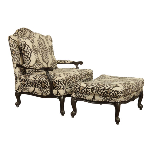 Ethan Allen French Louis XV Style Wide Seat Bergere Chair with Ottoman