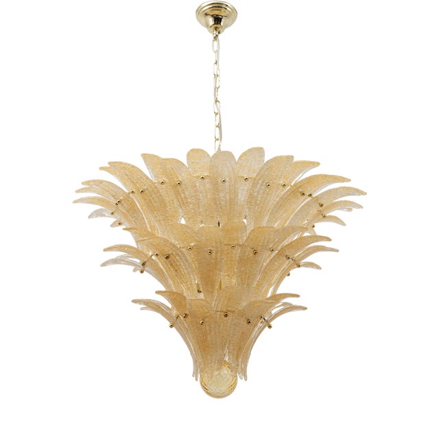 Vintage Gold-Palmette Murano Glass Pendant Light, 2000 For Sale
