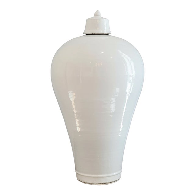 Late 20th Century White Glazed Meiping-Form Lidded Studio Pottery Vase, Oversized For Sale