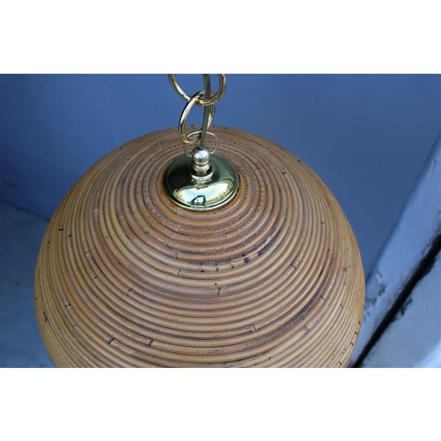 Dome Ceiling Light in Wicker & Brass, Italy, 1970s, in Very Good conditions. Designed 1970 to 1979 Up to 250V (Europe/UK...