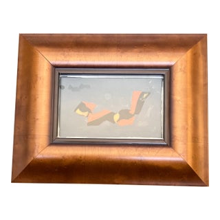 1950’s Original Small Abstract Expressionist Watercolor Painting Chunky Wood Frame For Sale