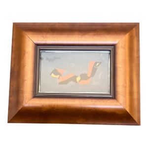 1950’s Original Small Abstract Expressionist Watercolor Painting Chunky Wood Frame