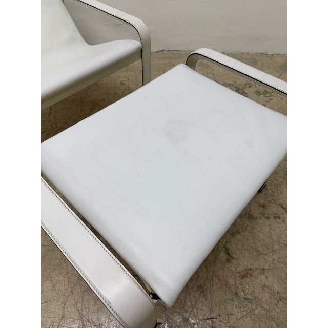 Toussaint and Angeloni White Leather Lounge Chair and Footrest for Matteo Grassi For Sale In Miami - Image 6 of 17