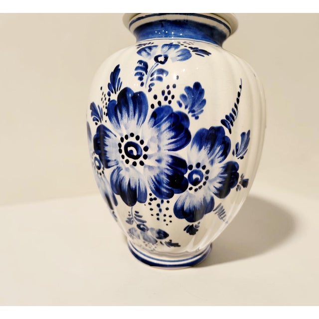 Antique Dutch Hand-Painted Delft Blue Lidded Vase, Holland, 1920s For Sale - Image 14 of 18