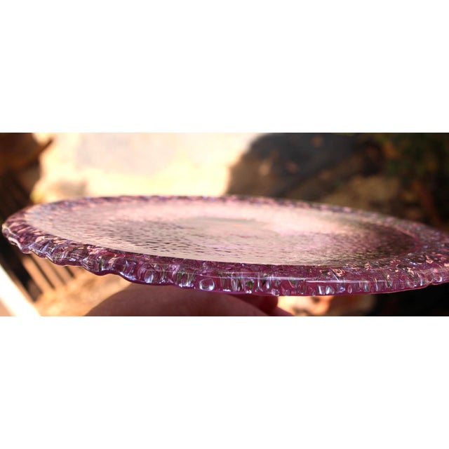 1990s Fire & Light Neodymium Lavender Glass Cake Plate, Signed For Sale - Image 12 of 14