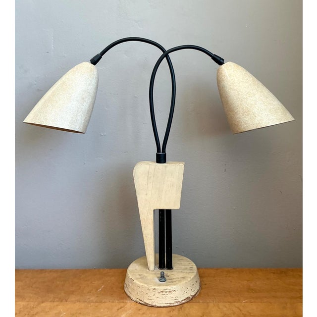 Cream Vintage Mid-Century Modern Double Arm Lamp For Sale - Image 8 of 16