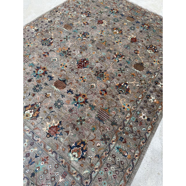 Pomegranate Sultanabad Design Area Rug, Hand-Knotted Wool, 9x12, Taupe & Teal For Sale - Image 11 of 12
