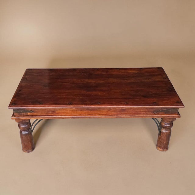 Wood 1960s Spanish Colonial Revival Style Coffee Table With Wrought Iron Details For Sale - Image 7 of 8