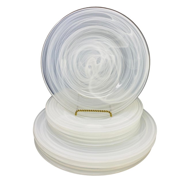 Glass 1990s Alabaster Glass Dinner & Salad Plates- Set of 10 For Sale - Image 7 of 9