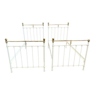 Pair of Brass and White Painted Iron Beds For Sale