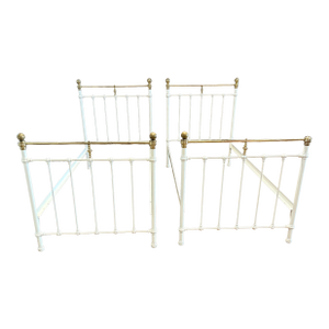 Pair of Brass and White Painted Iron Beds