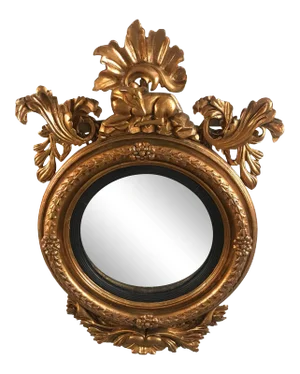 Circa 1790 Georgian Hand-Carved Wooden Convex Bullseye Mirror