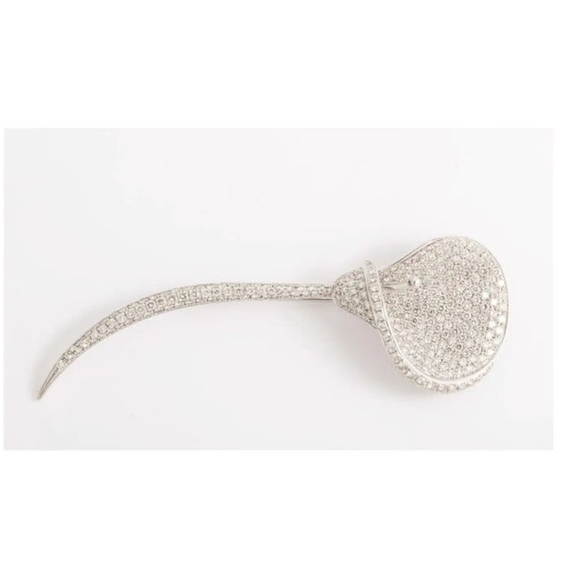 Metal Diamond Calla Lilly Brooch 18 Kt. White Gold For Sale - Image 7 of 10